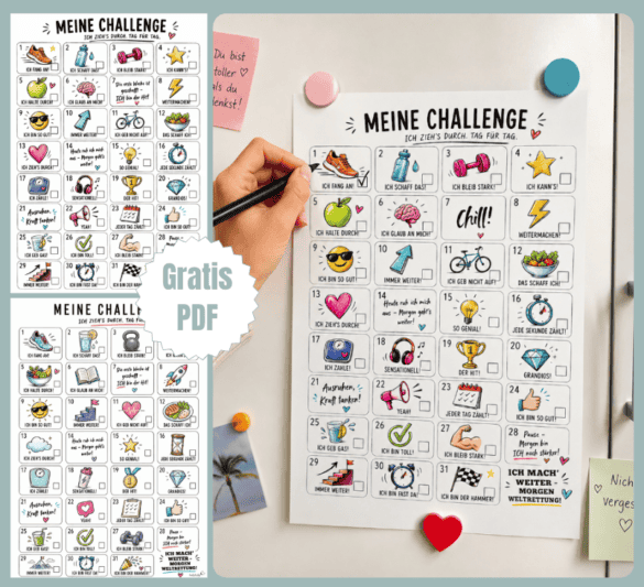Liste zum Abhaken für tägliche Challenges - als Motivation im Alltag - ausdrucken