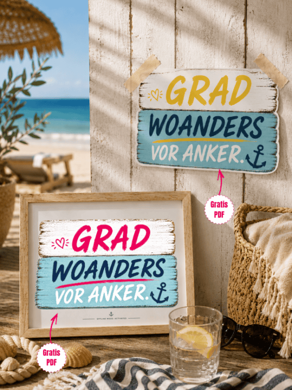 Cool & lustig: Türschilder "Grad woanders vor Anker" zum Ausdrucken und Aufhängen!