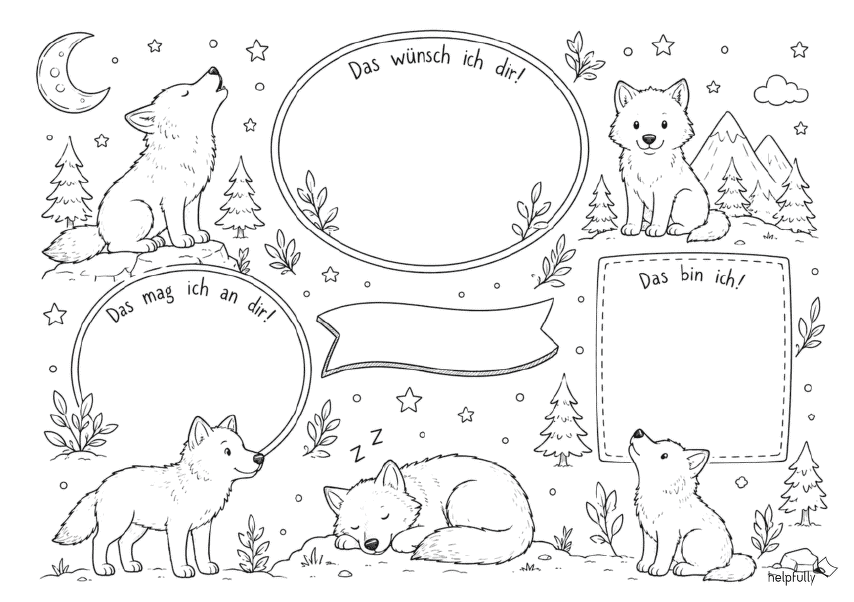 DIY-A4-Vorlage "Wolf" für Klassenprojekte der Grundschule zum Ausdrucken