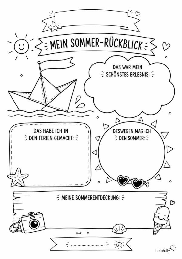 A4 gratis Vorlage zum Ausdrucken für den Rückblick nach den Sommerferien in der Schule
