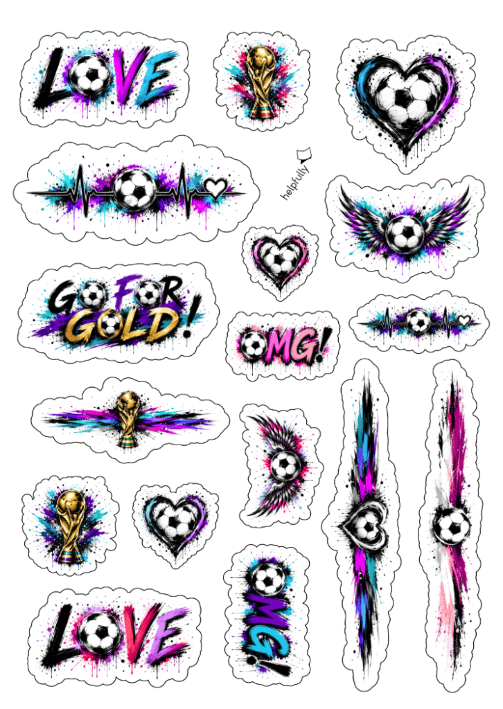 Fußball-Tattoos als gratis Bastelvorlage zum Ausdrucken, coole Designs im Graffity-Style