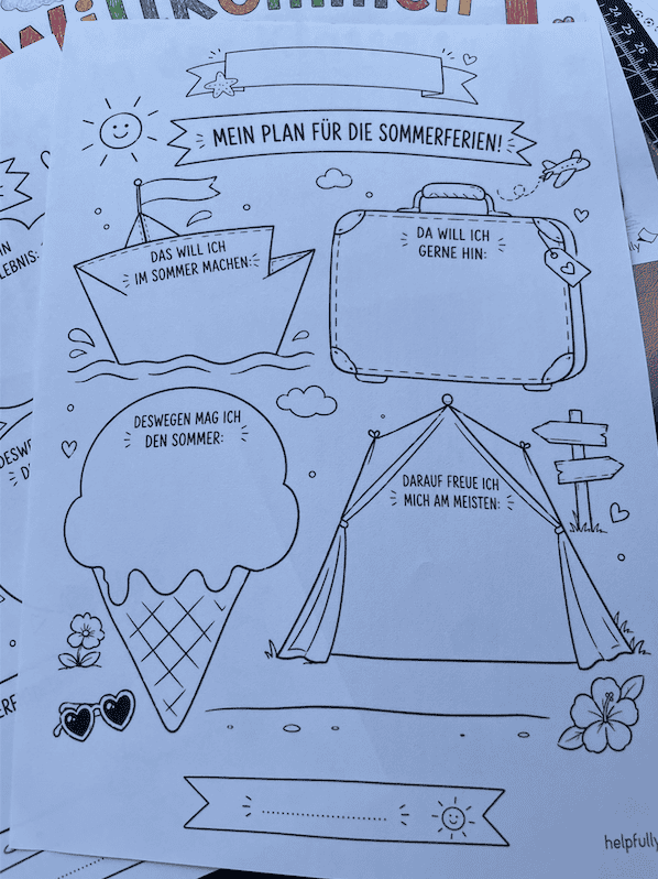als Material VOR den Sommerferien zum Ausdrucken und Ausfüllen für Schulkinder