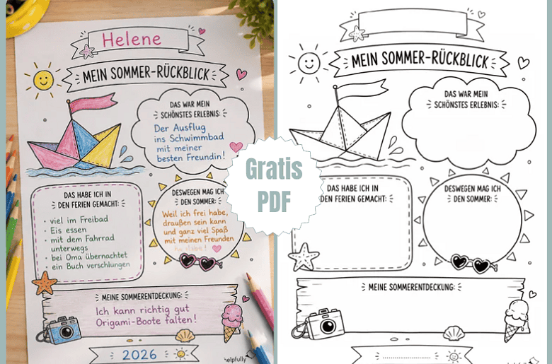Nach den Sommerferien: Vorlage mit Rückblick zum Ausfüllen für Grundschule