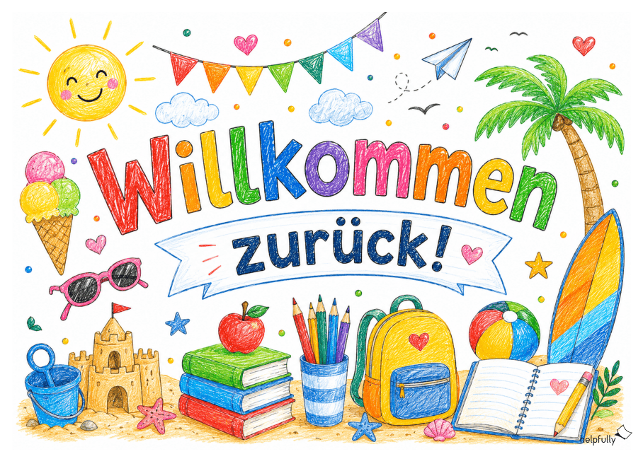 Willkommen zurück! Schild für die Schule nach den Sommerferien zum Ausdrucken!