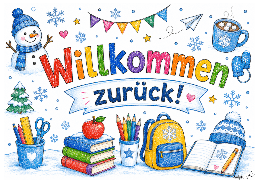 Nach den Winterferien in der Grundschule - Willkommen zurück Schild zum Ausdrucken!