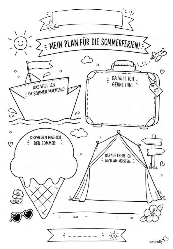 A4 gratis Vorlage zum Ausdrucken für den Plan für die Sommerferien in der Schule!