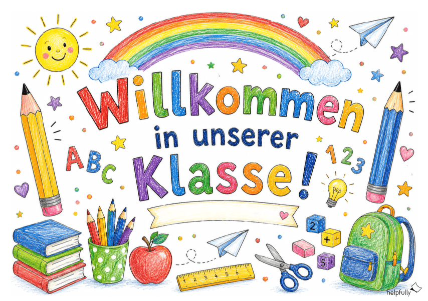 Willkommen in unserer Klasse - Schild für den Schulstart zum Ausdrucken als A4+A3 Vorlage
