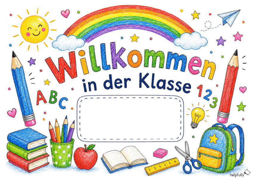 Buntes Willkommensschild für den Schulstart zum Ausdrucken als A4+A3 Vorlage