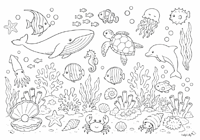 Tolles Ausmalbild rund um die Unterwasserwelt zum Ausdrucken!
