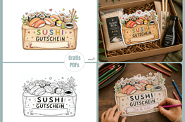 Sushi Gutscheine als Bastelvorlagen zum Ausdrucken - tolle Geschenkidee!