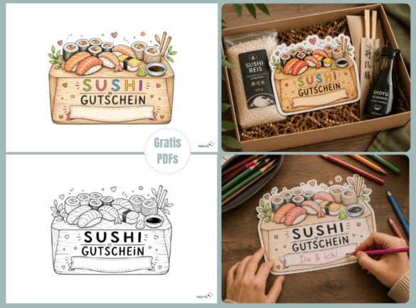 Sushi Gutscheine als Bastelvorlagen zum Ausdrucken - tolle Geschenkidee!