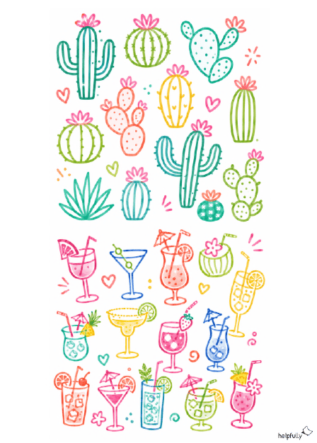 Kaktus und Coktails: Knallige Sommermotive im Happy-Marker-Style zum Ausdrucken, Basteln und Dekorieren