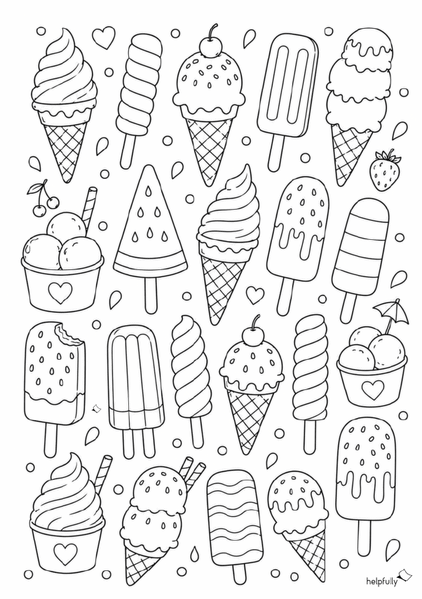 Vorlage "Eis, Eis, Eis" für den Sommer zum Malen und Basteln als gratis PDF