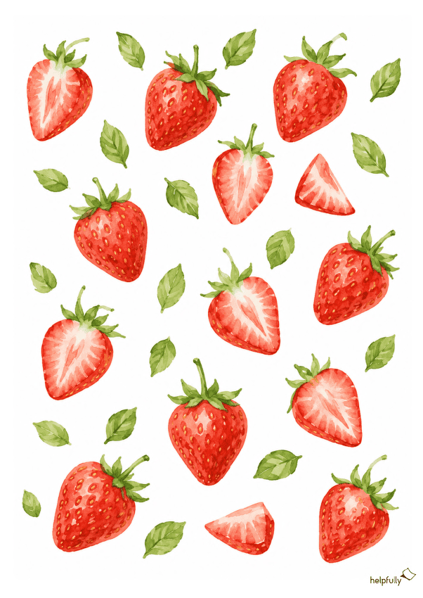 A4 Wandbild mit Erdbeeren im Aquarellstyle zum Ausdrucken