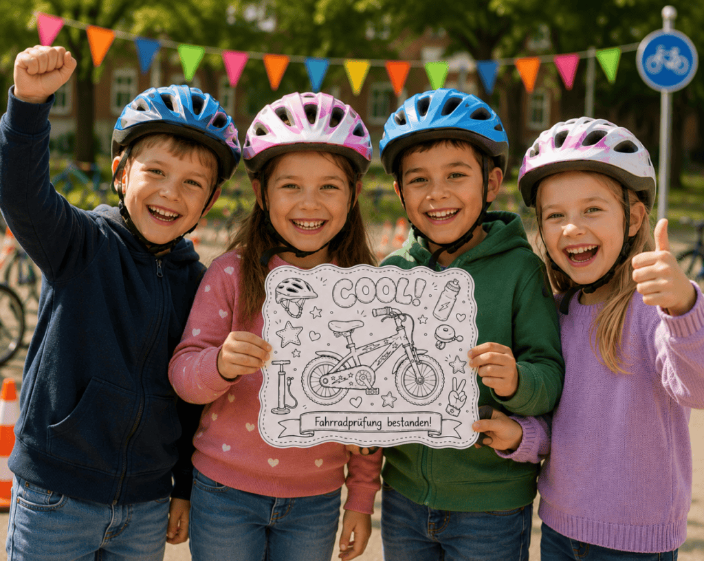 Urkunde oder Geschenkkarte für Grundschulkinder: Blanko-Fahrrad-Vorlage zum Ausdrucken!