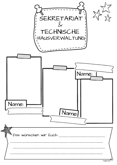 DIY-Vorlage "Sekretariat & Hausverwaltung" zum Ausdrucken - mit Platz für Wünsche an die Grundschüler