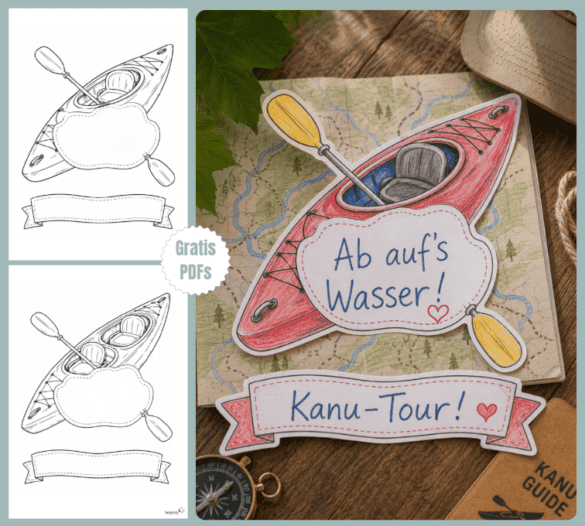 Mal- & Bastelvorlagen mit Kanu/Kajak zum Ausdrucken und als Gutschein-Karte gestalten!
