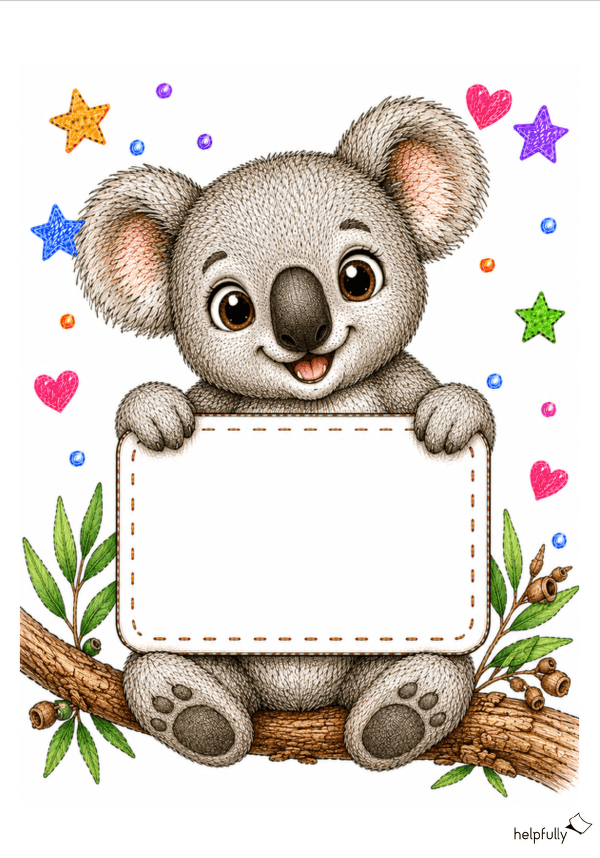A4-Schild zum Beschriften - mit Koala im Buntstiftstyle