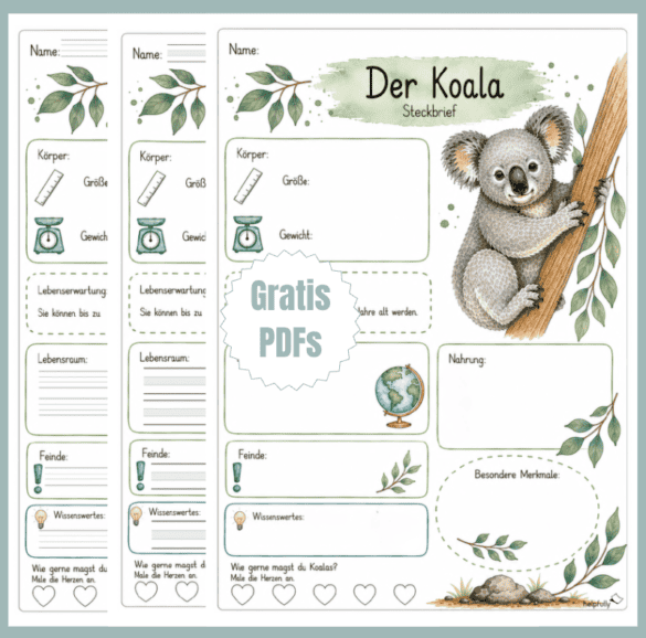 Steckbrief Koala zum Ausfüllen ohne Lineatur
