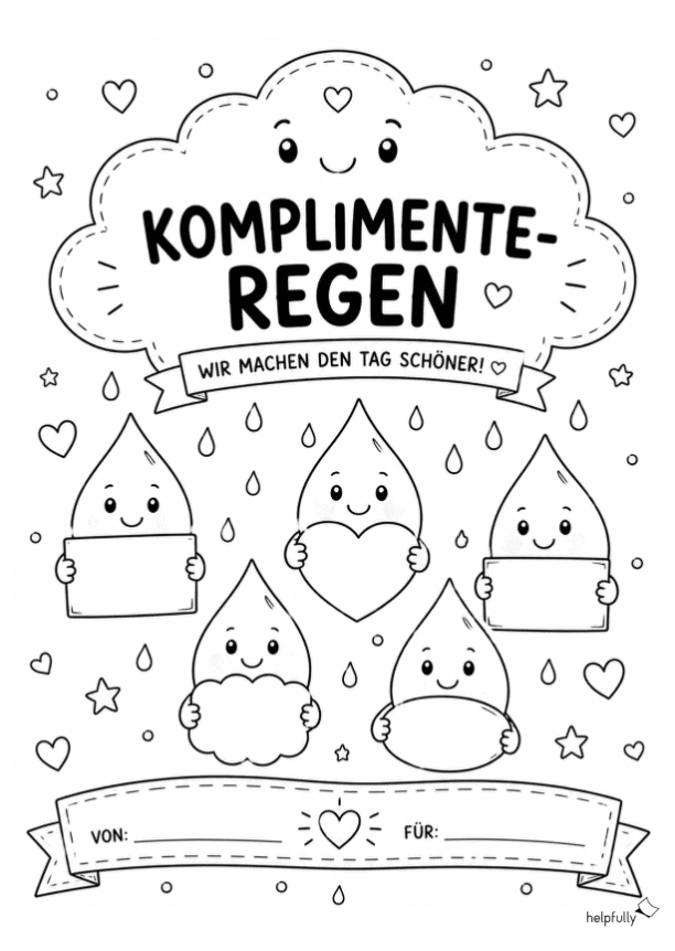 Warme Dusche Vorlage mit einer Wolke, die Komplimente regnet zum Ausdrucken