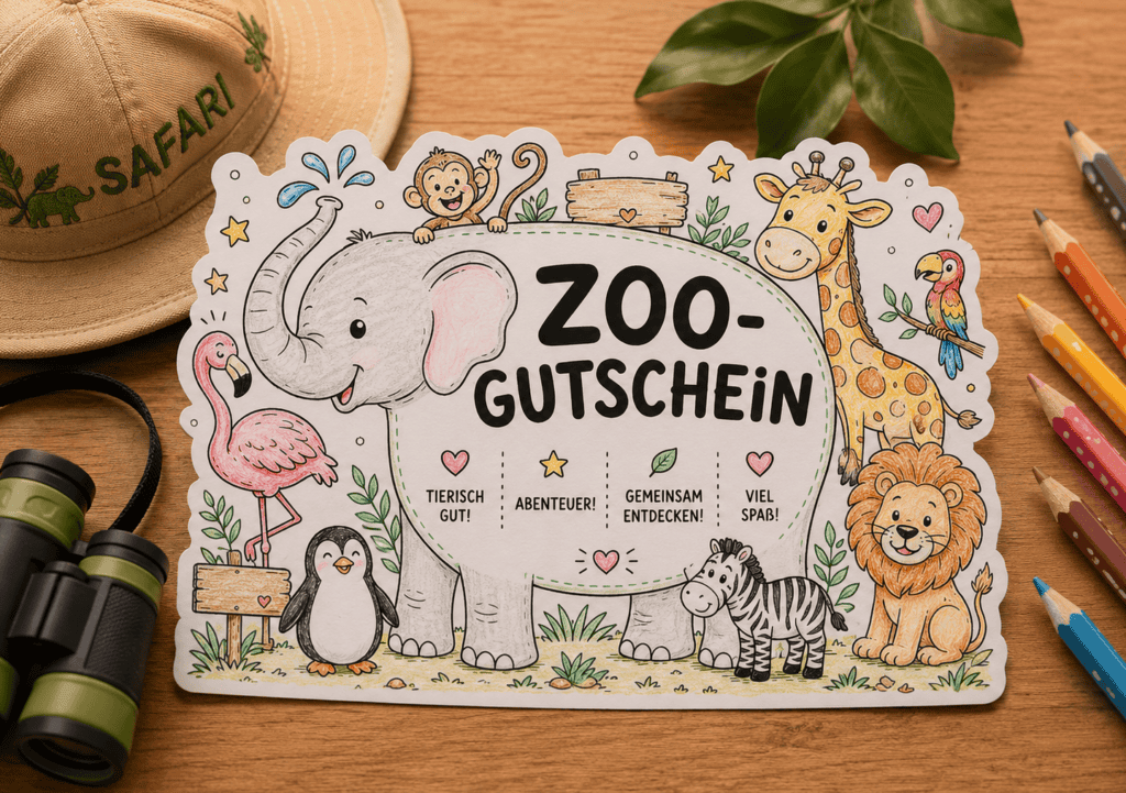 Tollen Zoo Gutschein basteln - mit der kostenlosen Vorlage zum Ausdrucken und Ausmalen