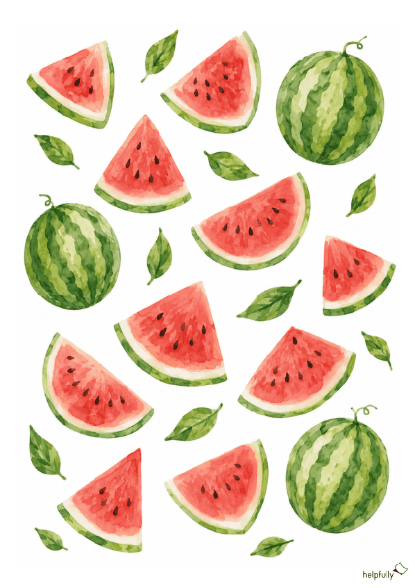 A4 Wandbild mit Wassermelonen im Aquarellstyle zum Ausdrucken