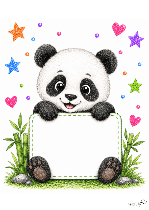 A4-Schild zum Beschriften  - mit Panda im Buntstiftstyle 