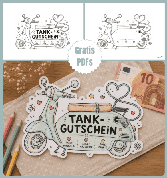 Coolen Gutschein zum Tanken in Form eines Rollers als Bastelvorlage zum Ausdrucken, hier gratis als PDF!