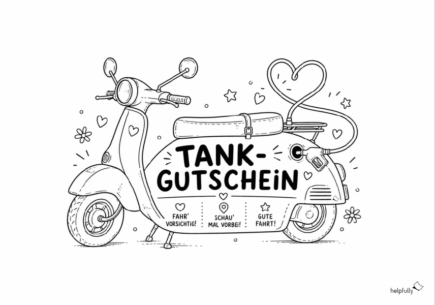 Tolle Bastelvorlage mit Roller/Vespa zum Gestalten eines Tankgutscheins!