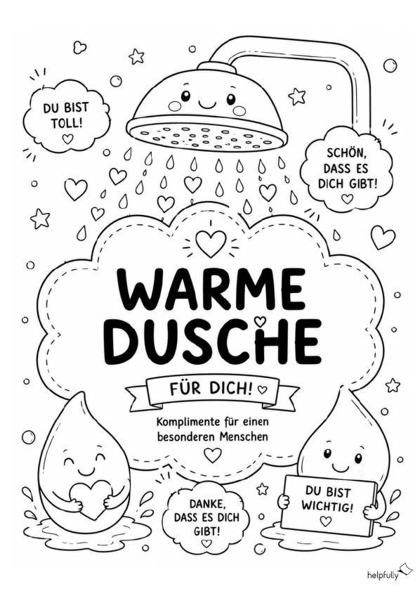 Warme Dusche - Beispiel-Deckblatt mit Komplimenten zum Ausdrucken und veranschaulichen