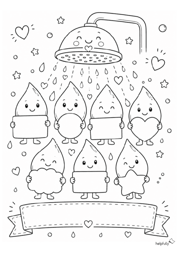 Warme-Dusche Vorlage zum Ausdrucken mit süßen Illustrationen als gratis PDF