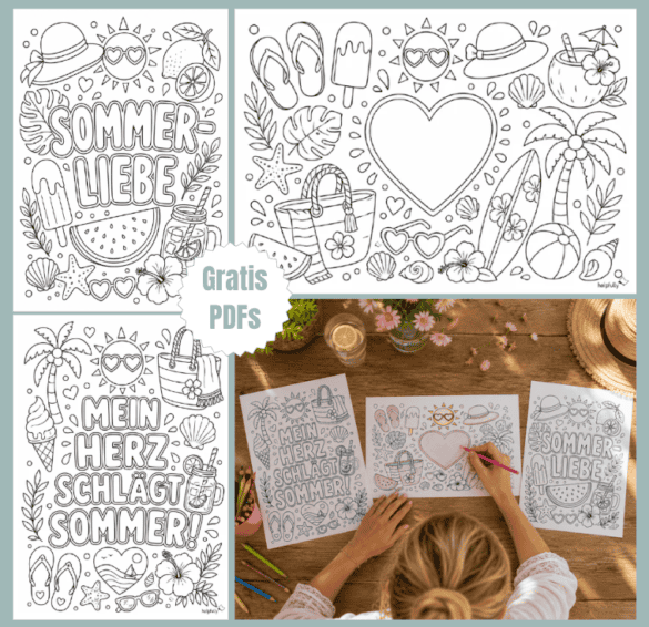Eine Liebeserklärung zum Ausdrucken und Ausmalen: Malvorlagen für Erwachsene mit Sommermotiven und Schriftzügen