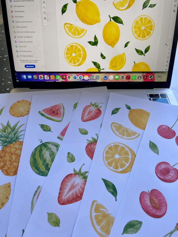 Sommerfrüchte im Aquarellstyle im A4-Format als gratis PDFs zum Ausdrucken