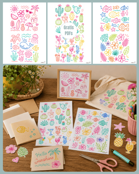 Tolle DIY-Vorlagen zum Basteln und Dekorieren mit Sommermotiven im knalligen Marker-Style