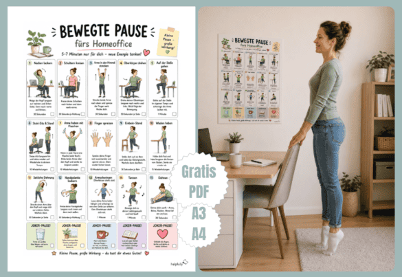Sport im Büro: Plan mit 15 Gymnastikübungen zum Ausdrucken, die man ideal am Schreibtisch machen kann