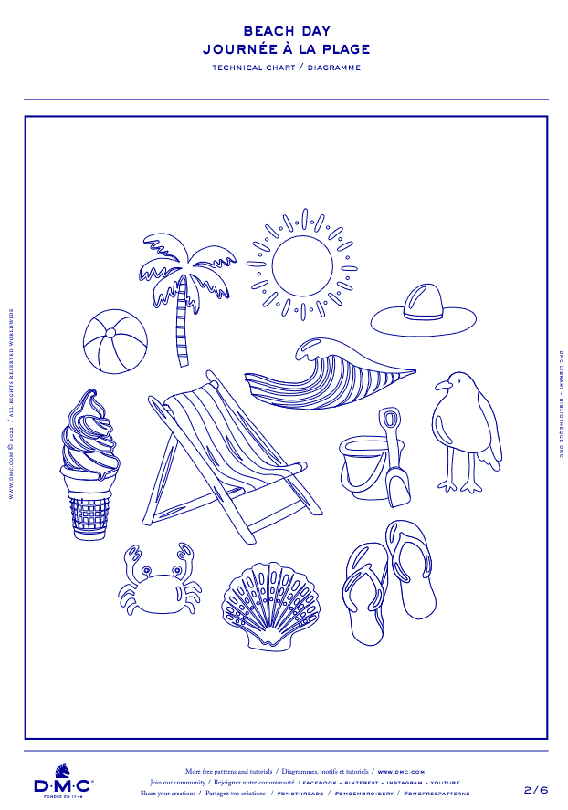 Stickmuster Sommermotive "Tag am Strand" von DMC als Muster-Vorlage gratis