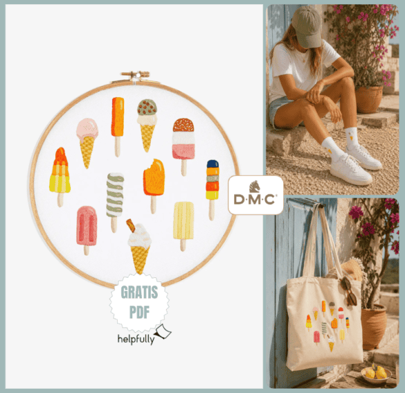 Kostenloses Stickmuster mit Sommermotiven "Eis" von DMC zum Ausdrucken