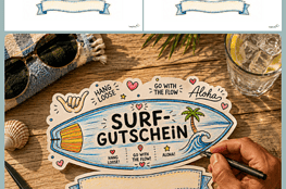 Surf-Geschenke basteln, geht mit den bunten DIY-Vorlagen in Form von Surfboards genial!