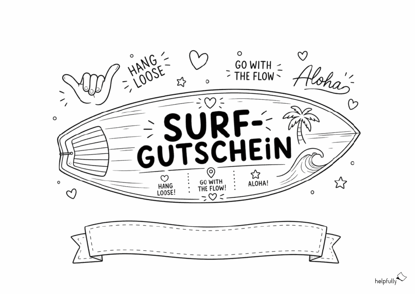 Surfgutschein zum Ausdrucken und Ausmalen und Surf-Geschenke machen!
