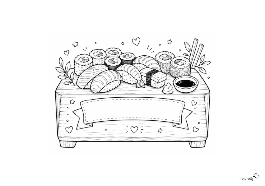 Sushi-Bastelvorlage zum Ausdrucken, Ausmalen und Beschriften