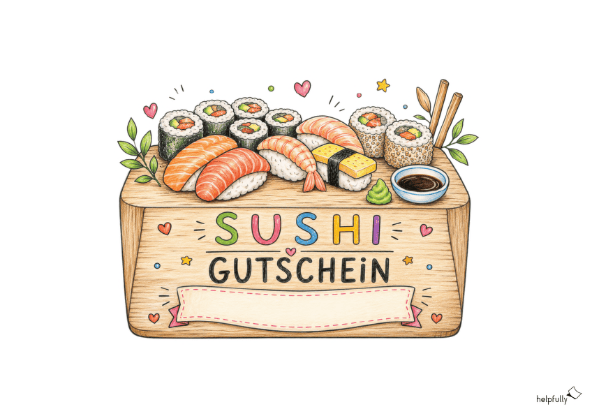 Bunter Sushi-Gutschein als Bastelvorlage zum Ausdrucken