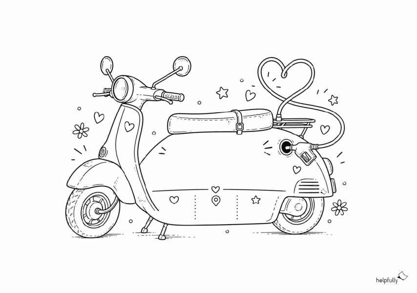 Tankgutschein in Roller-Vespa-Form zum Beschriften und Ausmalen