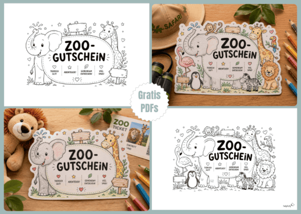 Mega süße Bastelvorlagen für einen Zoo-Gutschein zum Ausdrucken und Ausmalen und Verschenken!