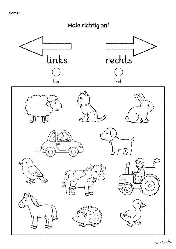 links oder rechts? Arbeitsblatt für Grundschulkinder zum Richtungslernen