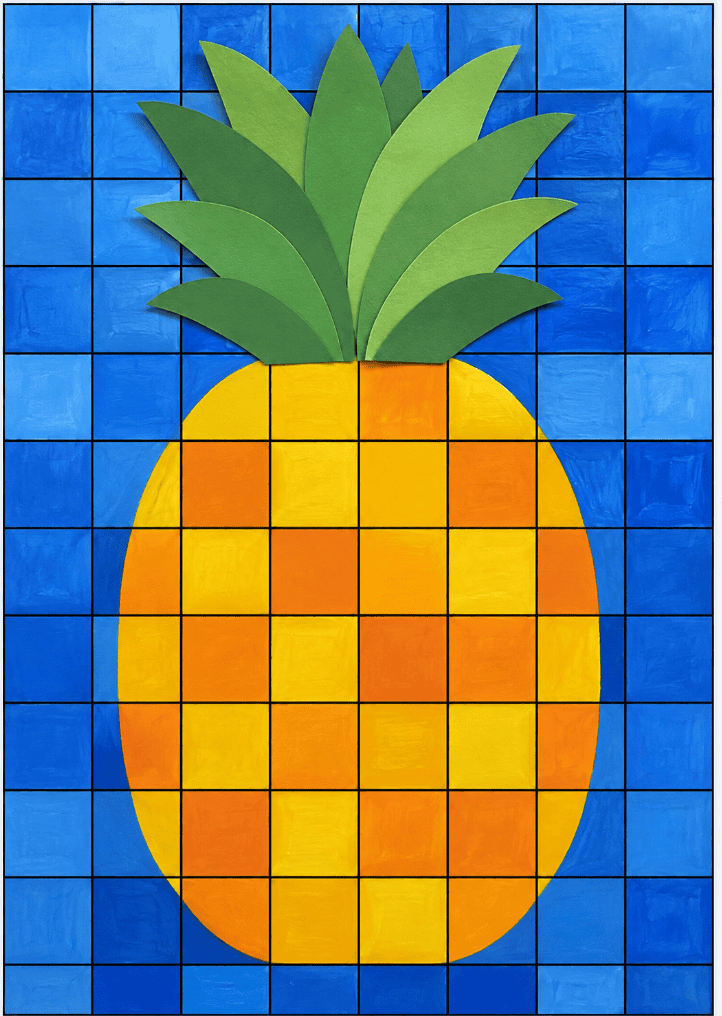 Idee mit Karopapier zum Papierbasteln "Ananas mit Kopf"