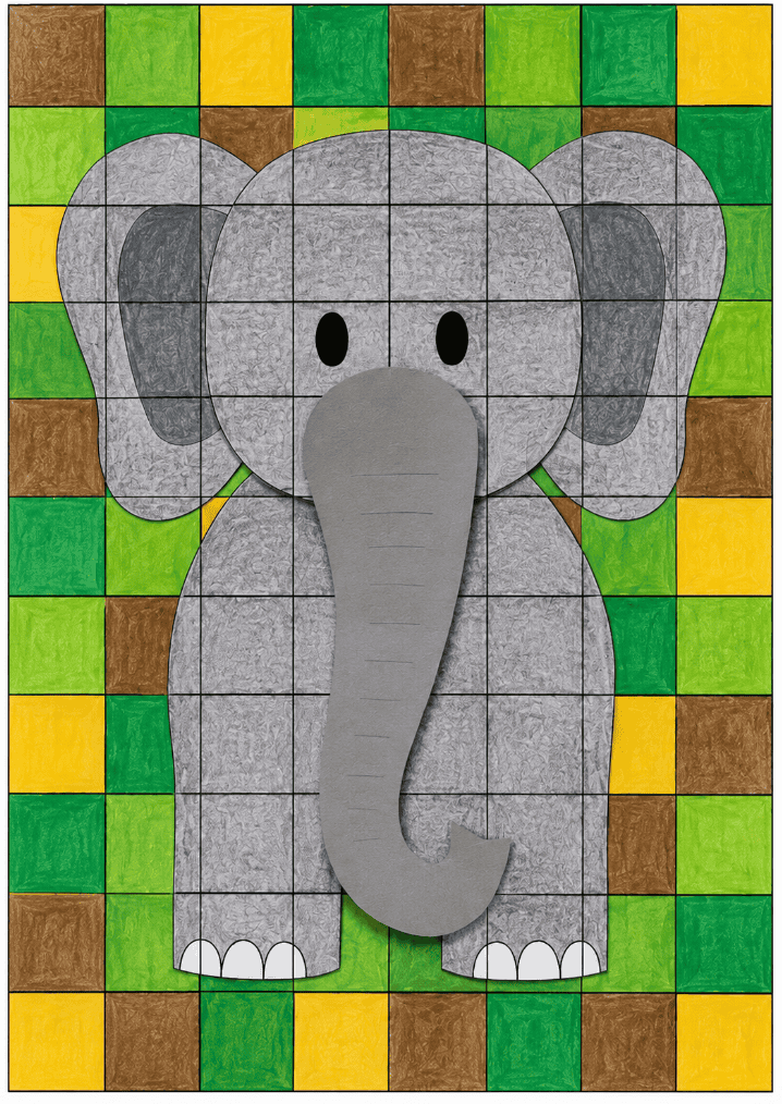 Idee mit Karopapier zum Papierbasteln "Elefant mit Rüssel"