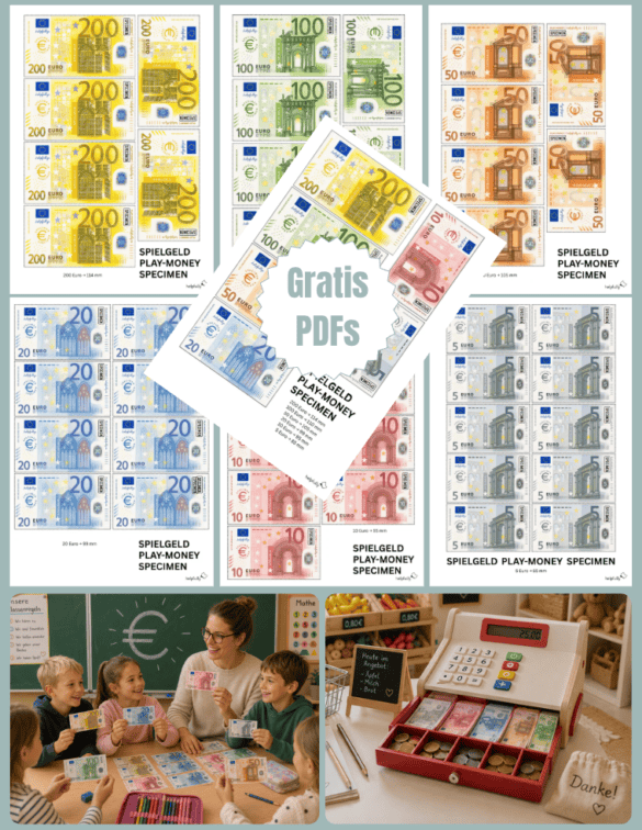 Euro-Scheine-Spielgeld zum Ausdrucken als gratis PDF-Vorlage