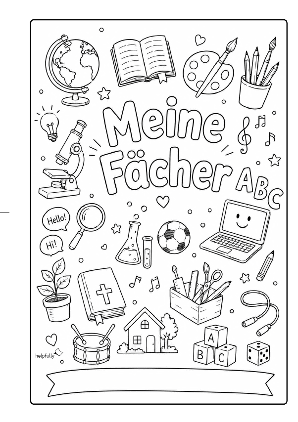 Deckblatt "Meine Fächer" für die Grundschule zum Ausdrucken und Ausmalen als gratis PDF