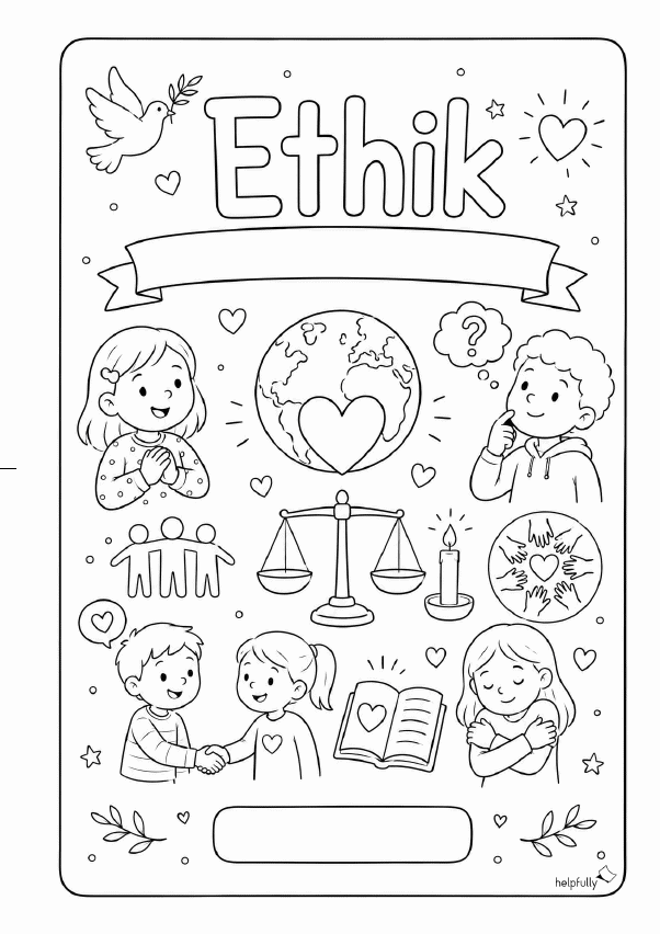 Deckblatt "Ethik" für die Grundschule zum Ausdrucken und Ausmalen als gratis PDF