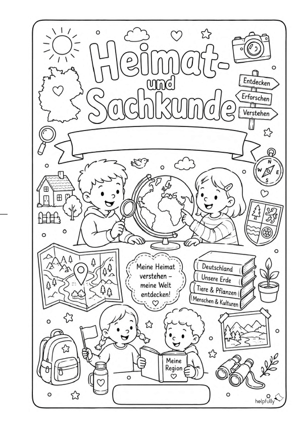 Deckblatt "HSU für die Grundschule zum Ausdrucken und Ausmalen als gratis PDF